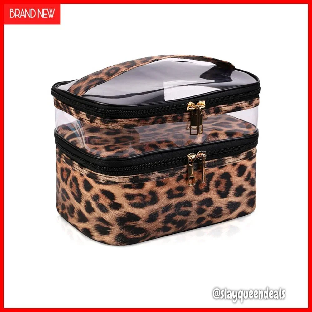 Large Double Layer Waterproof Cosmetic Bag Travel Makeup Case Foldable